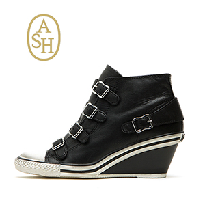2015FW 女子 ASH Genial Wedge Sneaker Black Leather 350032 